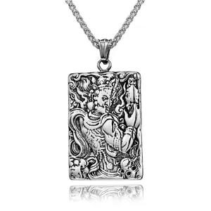 Collier Pendentif Bouddha Acala en Acier Inoxydable Ethnique Vintage pour Hommes Bijoux Religieux Gothiques Totem en Relief