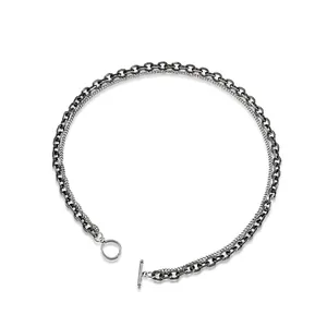 Vintage Minimalist Double Layer Stainless Steel Necklace For Men Women Retro OT Buckle Splicing Choker Chain Clavicle Jewelry