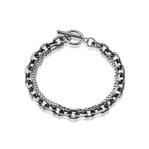 Retro double-layer stainless steel chain bracelet with industrial toggle clasp for men and women