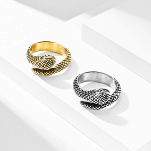 Vintage stainless steel snake rings with scale textures in gold and silver finish