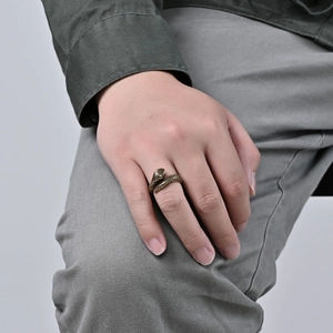 Vintage rattlesnake open ring in antique finish stainless steel for a punk aesthetic look