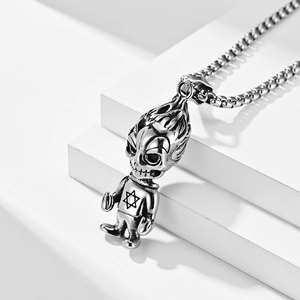Collier avec pendentif démon tête de mort hexagramme en acier inoxydable argent