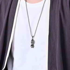 Collier en acier inoxydable avec pendentif poupée diable et hexagramme vintage