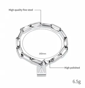 Steel letter A bracelet detail with 160mm length and 6.5g weight specifications