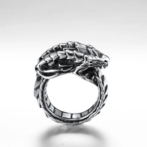 Vintage Gothic dragon scale stainless steel ring with textured punk aesthetic and retro finish
