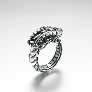 Retro punk dragon ring in stainless steel with vintage silver finish for men and women