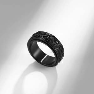 Gothic Evil Eye Spinner Ring aus matt schwarzem Edelstahl für Herren im Retro-Stil