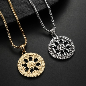 Collana con ciondolo Valknut vichingo norreno in oro e argento con rune