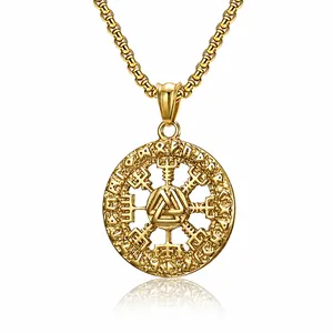 Collana con Ciondolo a Bussola Vegvisir Rune Vichinghe Nordiche Acciaio Inossidabile Gioielli Mitologici Retro per Uomo Regalo