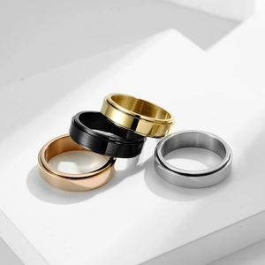 Minimalist stainless steel spinner rings for couples in gold silver black and rose gold