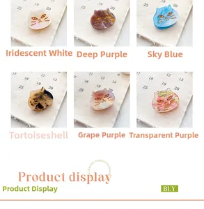 Detailed comparison of cute cat hair clips in six vibrant colors and acrylic patterns