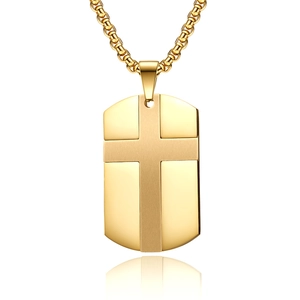 Collana con ciondolo a croce in acciaio inossidabile dorato lucido con finitura spazzolata
