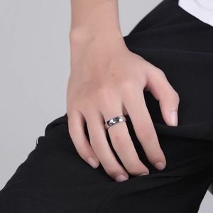 Minimalist 6mm stainless steel ring with D&D laser engraving on silver metal band