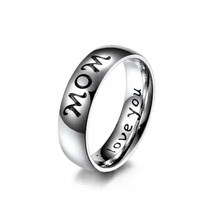 Stainless Steel MOM DAD I Love You Lettering Polished Finger Ring For Family Mother Father Daughter Son Brothers Gift Jewelry