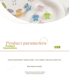 Detailed size specifications for 1.5cm mini flower hair clips with colorful glitter finish