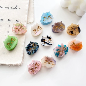 Cute Acetate Cat Shaped Hair Claw Clip Multicolor Marble Pattern Mini Hair Clip Sweet Animal Styling Hair Accessories For Women