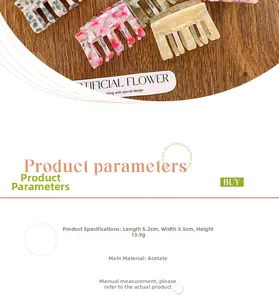 Vue détaillée de la pince à cheveux en acétate avec dimensions de 5,2 x 3,5 cm