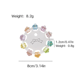 10-piece set of colorful mini flower hair clips with glitter in pastel jelly colors