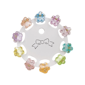 10-piece set of colorful mini flower hair clips with glitter in macaron pastel shades
