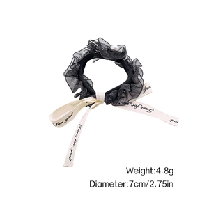 Elegant black organza scrunchie with white pearl and Just For You ribbon detail