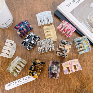 High-End Square Cellulose Acetate Hair Claw Clip Korean Style Marble Tortoiseshell Pattern Small Shark Clip For Women Hair Styling Accessory
