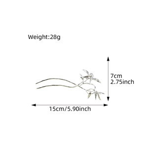 Chinese bamboo leaf silver hair pin for Hanfu and Cheongsam, size 15cm by 7cm