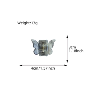 Pince à cheveux papillon en acétate marbré gris avec dimensions 4x3 cm et poids 13g