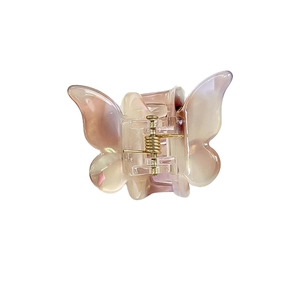 Pince à cheveux papillon avec dégradé rose et violet et ressort en métal doré