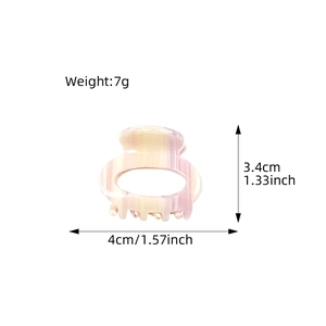 Pink marble acetate mini hair claw clip for ponytail, size 1.57 x 1.33 inches
