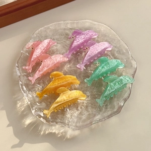Set of 8 colorful dolphin hair claws in marble acetate finish for sweet girl styling