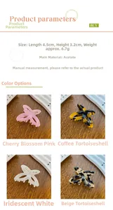 Detail view of mini acetate butterfly hair claws with 4.5cm size and lightweight design