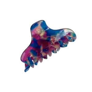 Artistic marble blue and rose red acetate hair claw clip with golden foil flakes