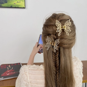 Elegant gold butterfly hair clips with sparkling rhinestones for women hair accessories
