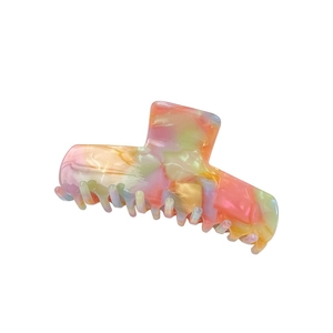 French style large acetate hair claw clip with colorful mosaic marble pattern design