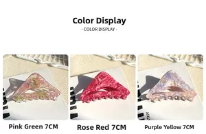 Three 7cm geometric acetate hair claws in pink, rose red and purple yellow colors