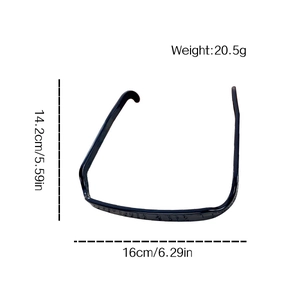 Minimalist square sunglasses headband in black resin with precise size and weight measurements