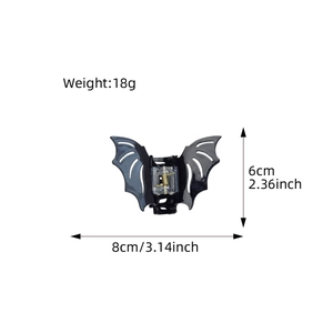 Gothic black bat hair claw clip with wings for Halloween, 8cm glossy shark hair clamp