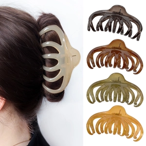 Large octopus-style hair claw clip for thick hair in five translucent matte colors