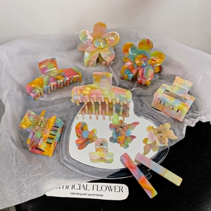 Acetate Hair Claw Clips For Women Marble Pattern Colorful Sweet Candy Color Shark Clips Rectangular Geometric Hair Claws