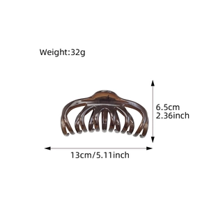 Large 13cm amber brown octopus hair claw clip for thick hair with dimensions and weight