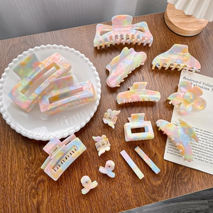 Colorful acetate claw clip set with marble texture and candy colors for elegant hairstyling