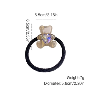 Brown acetate bear hair tie with high elastic band and heart sequin decoration