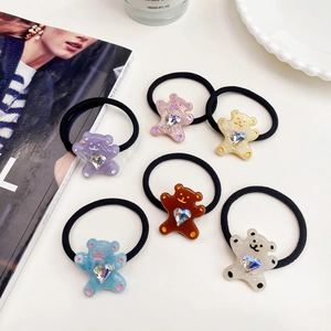 Chouchous à Cheveux en Acétate Ours Dessin Animé Élastiques à Cheveux Haute Élasticité Avec Zircone Cœur Accessoires Cheveux Filles
