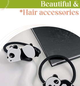 Detail von Cartoon Panda Haargummis mit elastischem schwarzem Seil und Glanzfinish
