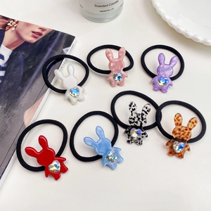 Süßer Hase Haargummi Herz Strass Acetat Haarband Elastisches Haarseil Damen Mädchen Tier Kaninchen Haarschmuck