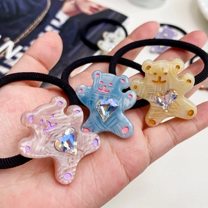 Élastiques à cheveux mignons ours en acétate avec strass en forme de cœur pastel