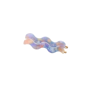Elegant wavy acetate hair clips with colorful marble texture and gold metal buckle detail