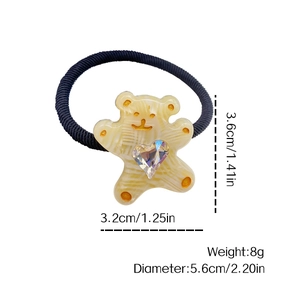 Élastique cheveux ours mignon avec breloque en résine crème et cristal cœur étincelant