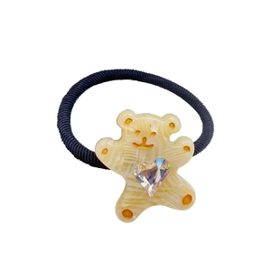 Élastique à cheveux ours en acétate avec cristal en cœur et ruban noir haute élasticité