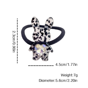 Élastique à cheveux lapin mignon avec motif acétate tacheté noir et pierre cœur irisée